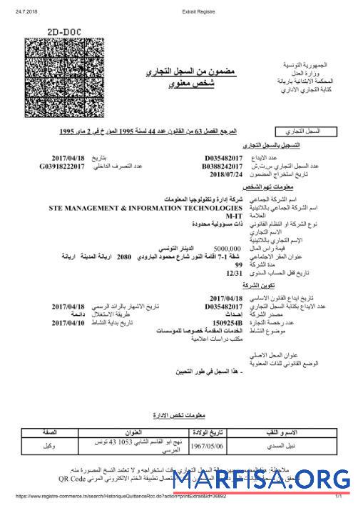 Blank Tunis Certificate of Registration download for verification